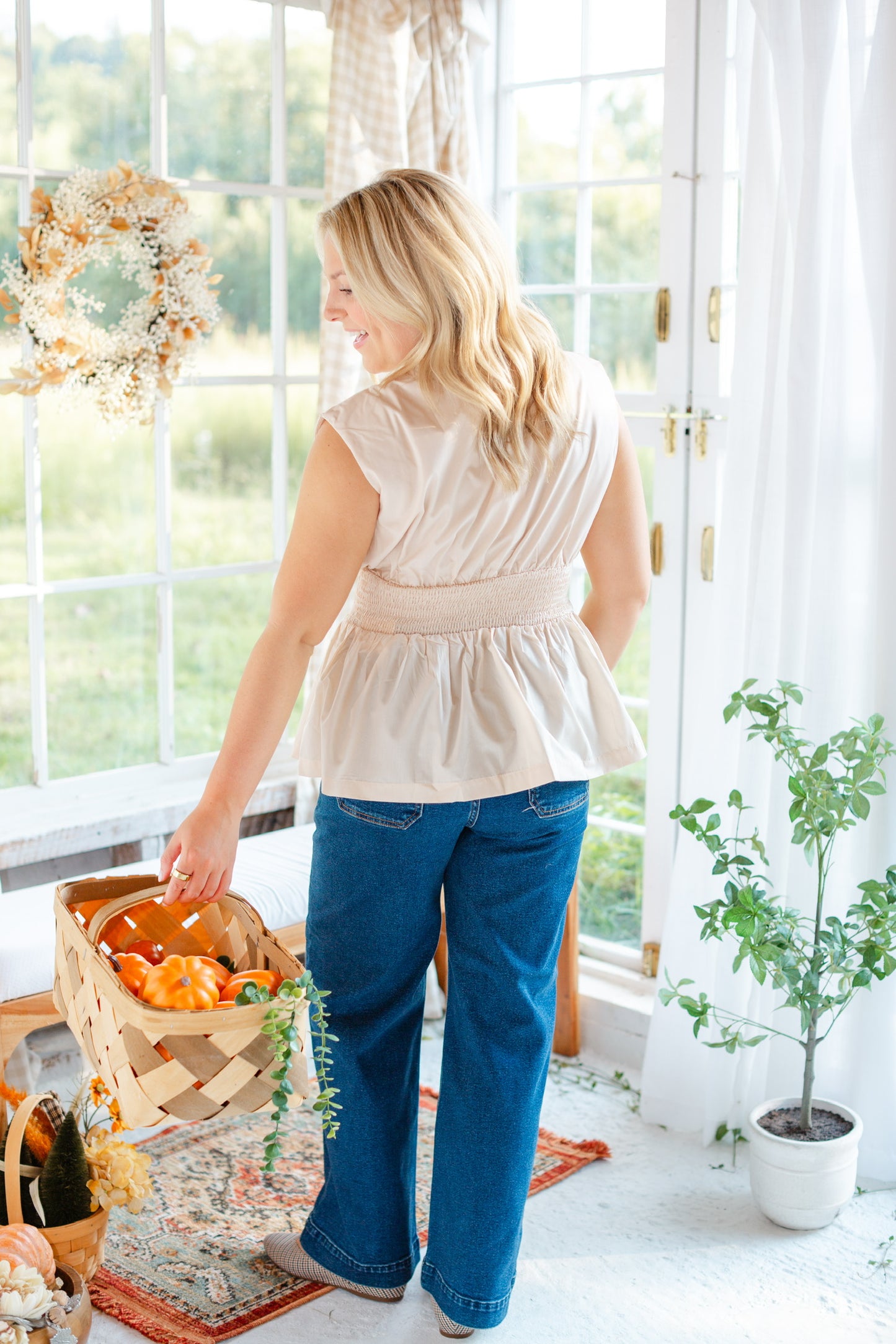 Cream Zip Up Sleeveless Top