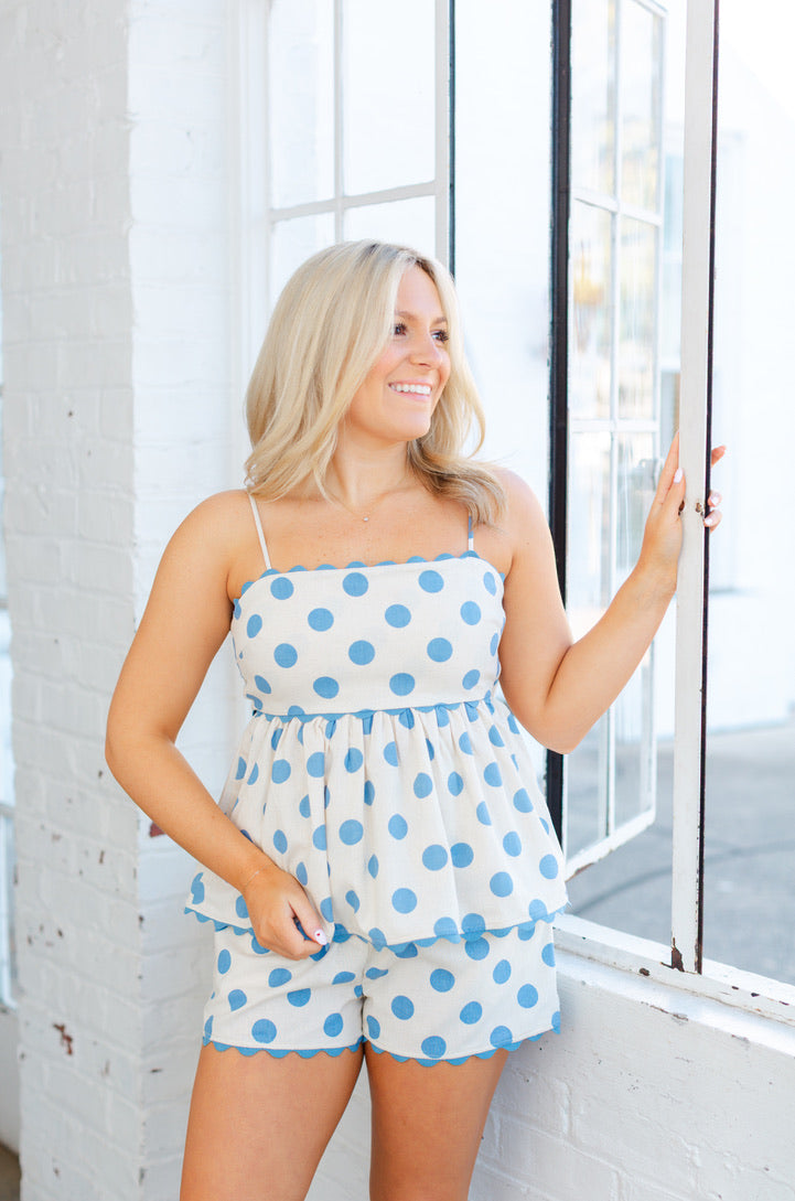 Blue Polka Dot Matching Short Set