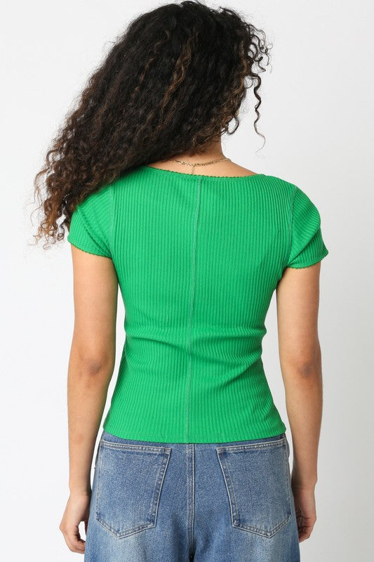 Green Button Down Short Sleeve Top