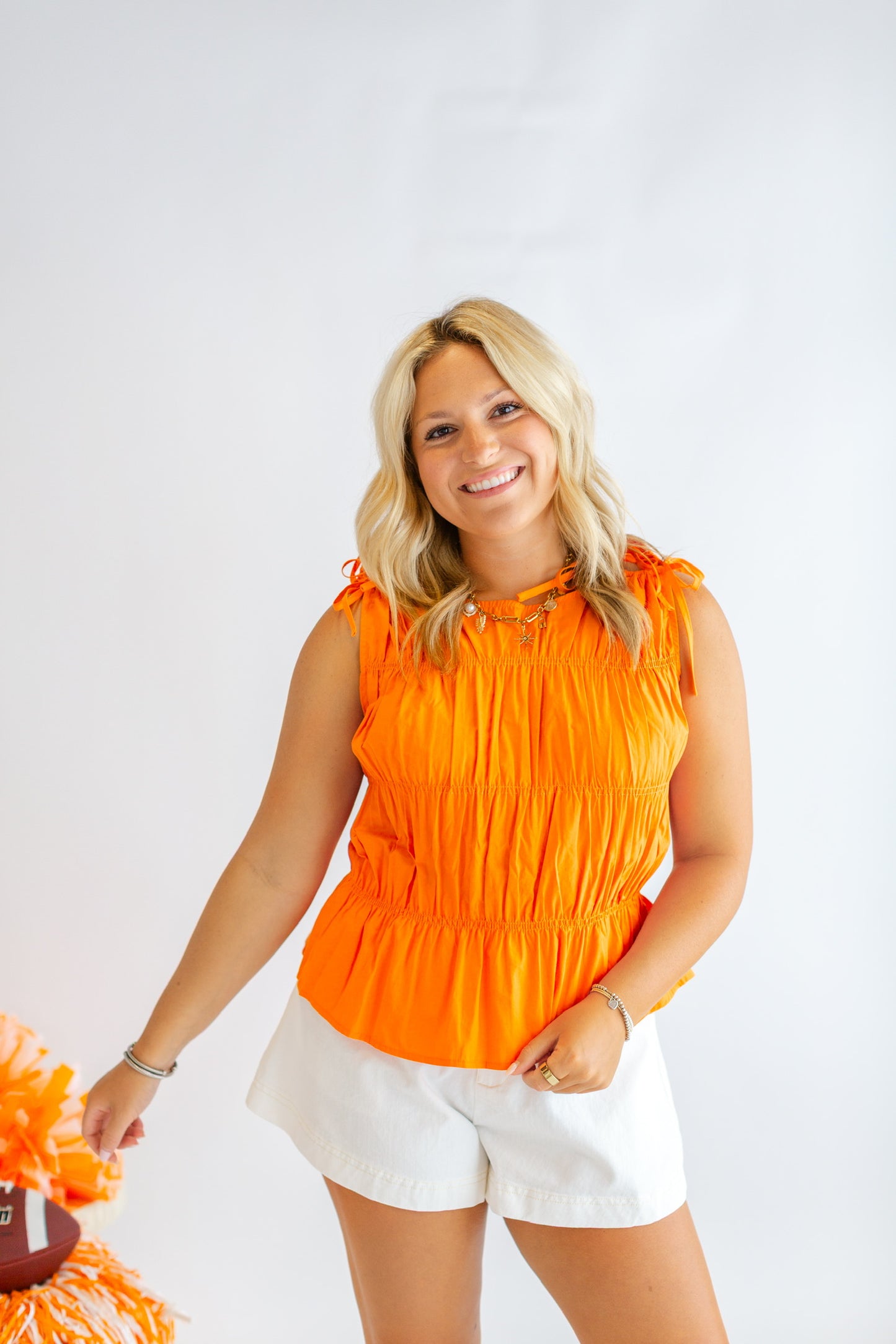 Orange Cinched Tie Tank Top