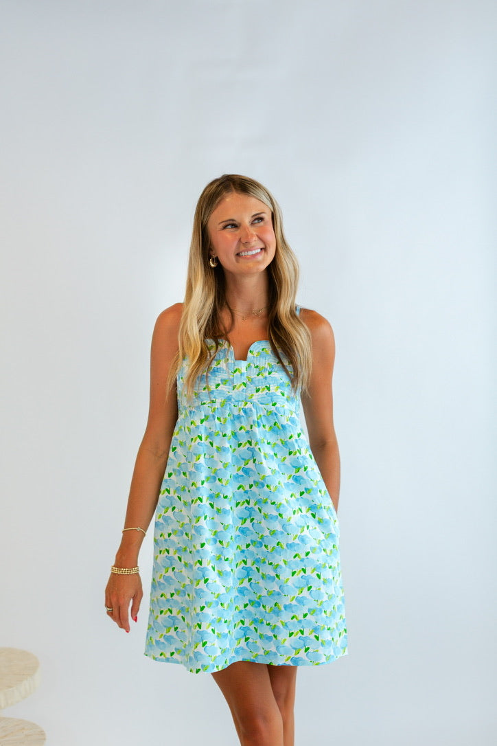 Blue & Green Floral Mini Dress