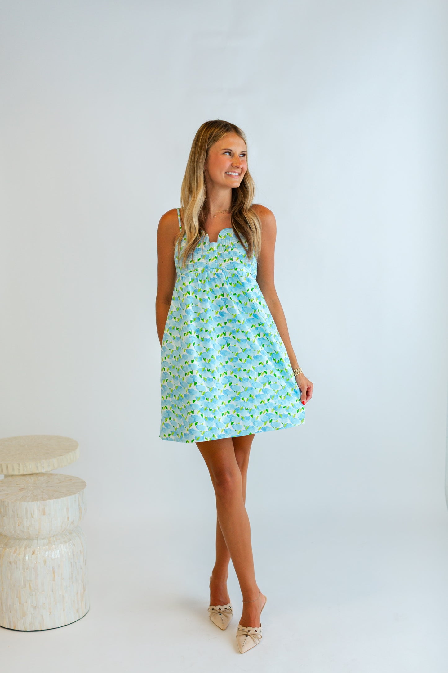 Blue & Green Floral Mini Dress