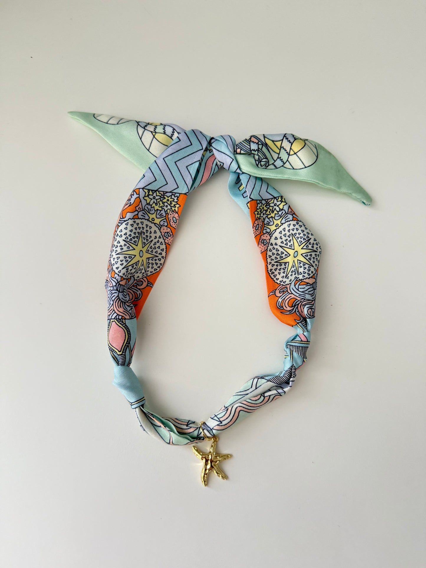 Blue Gold Starfish Scarf Necklace