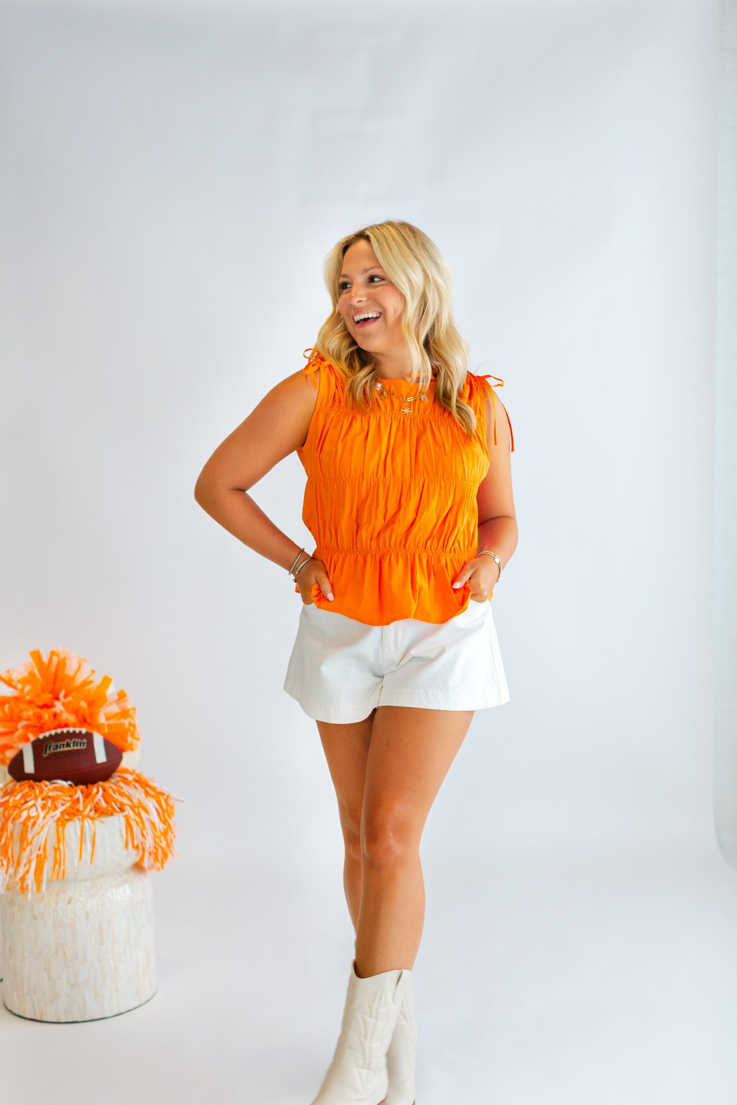 Orange Cinched Tie Tank Top