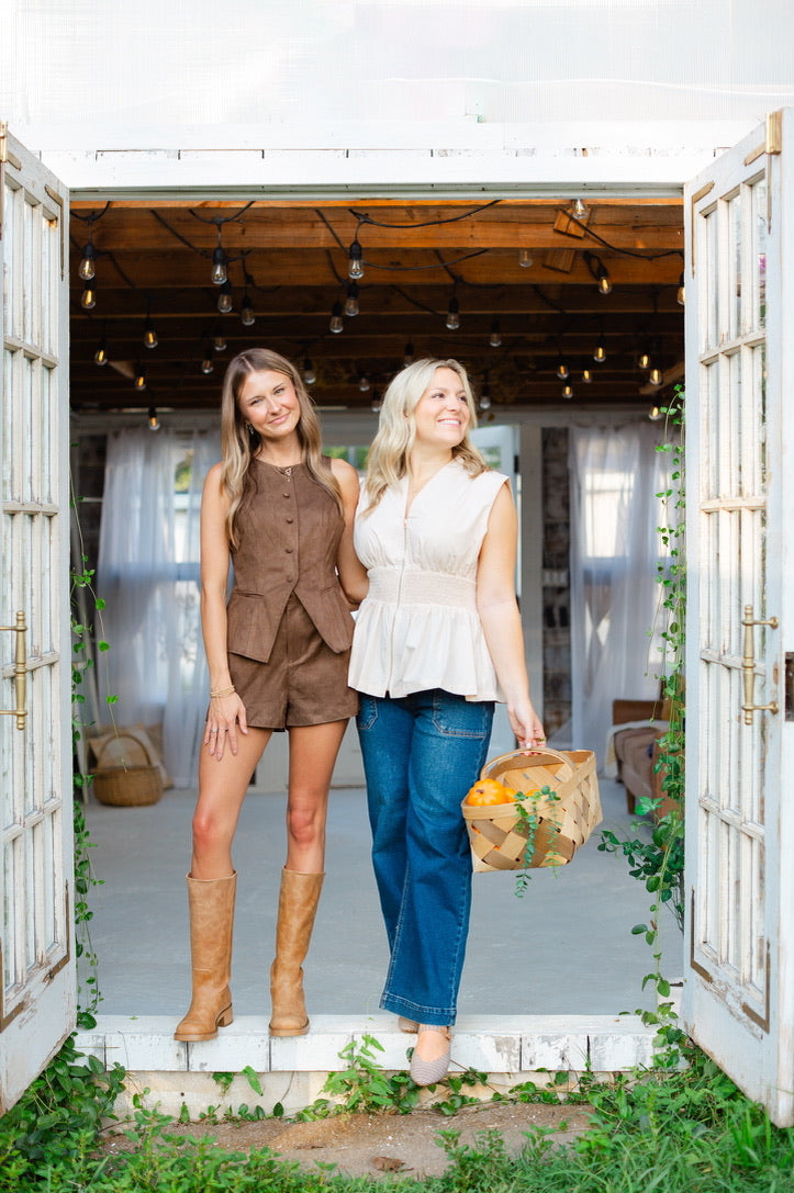 Brown Suede Matching Short Set