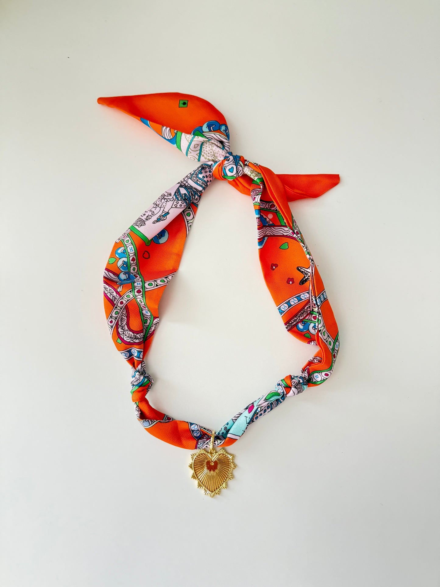 Orange Gold Heart Scarf Necklace