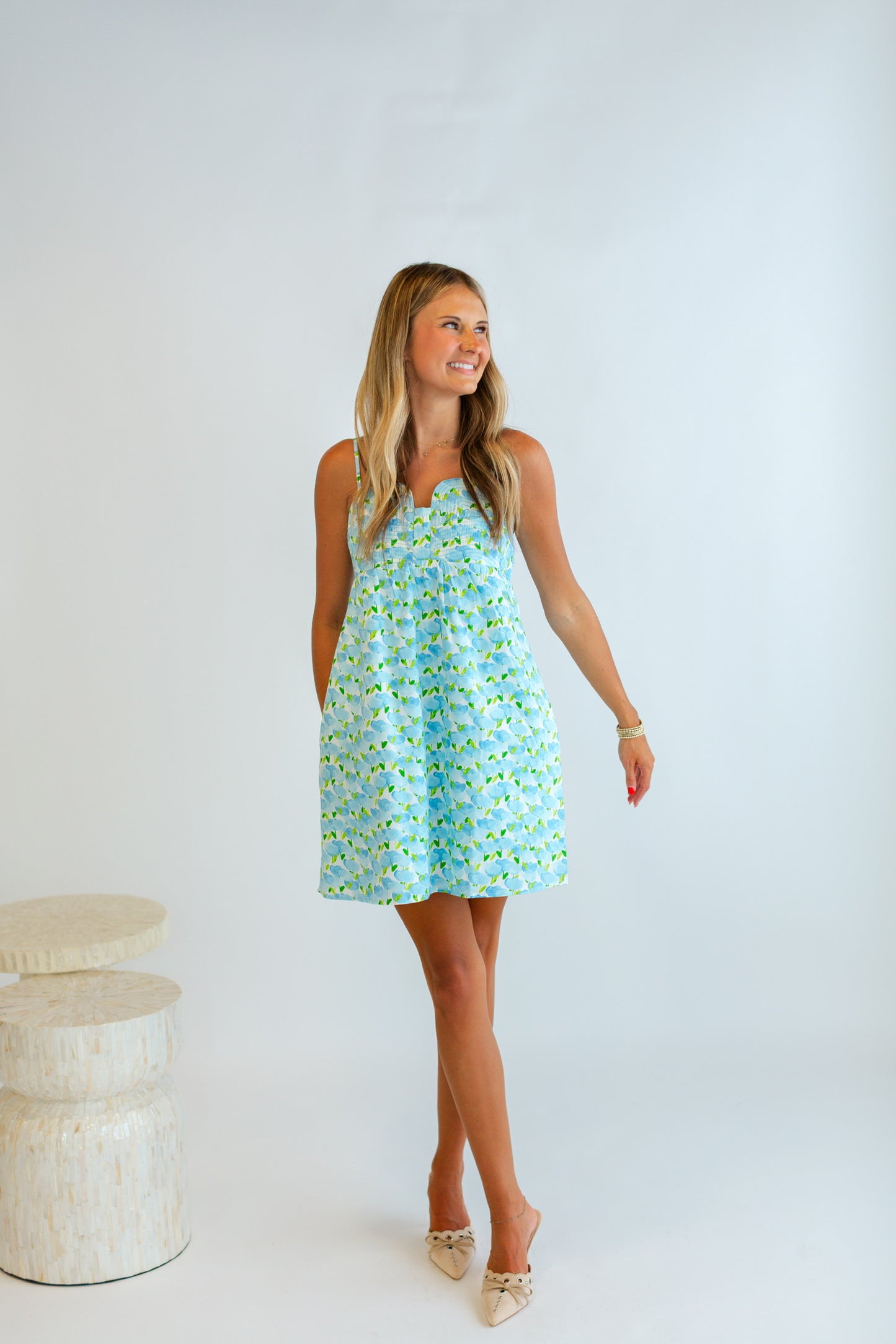 Blue & Green Floral Mini Dress