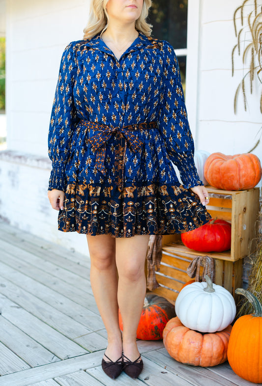 Navy Belted Mini Dress