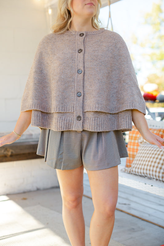 Taupe Button Up Cape Cardigan