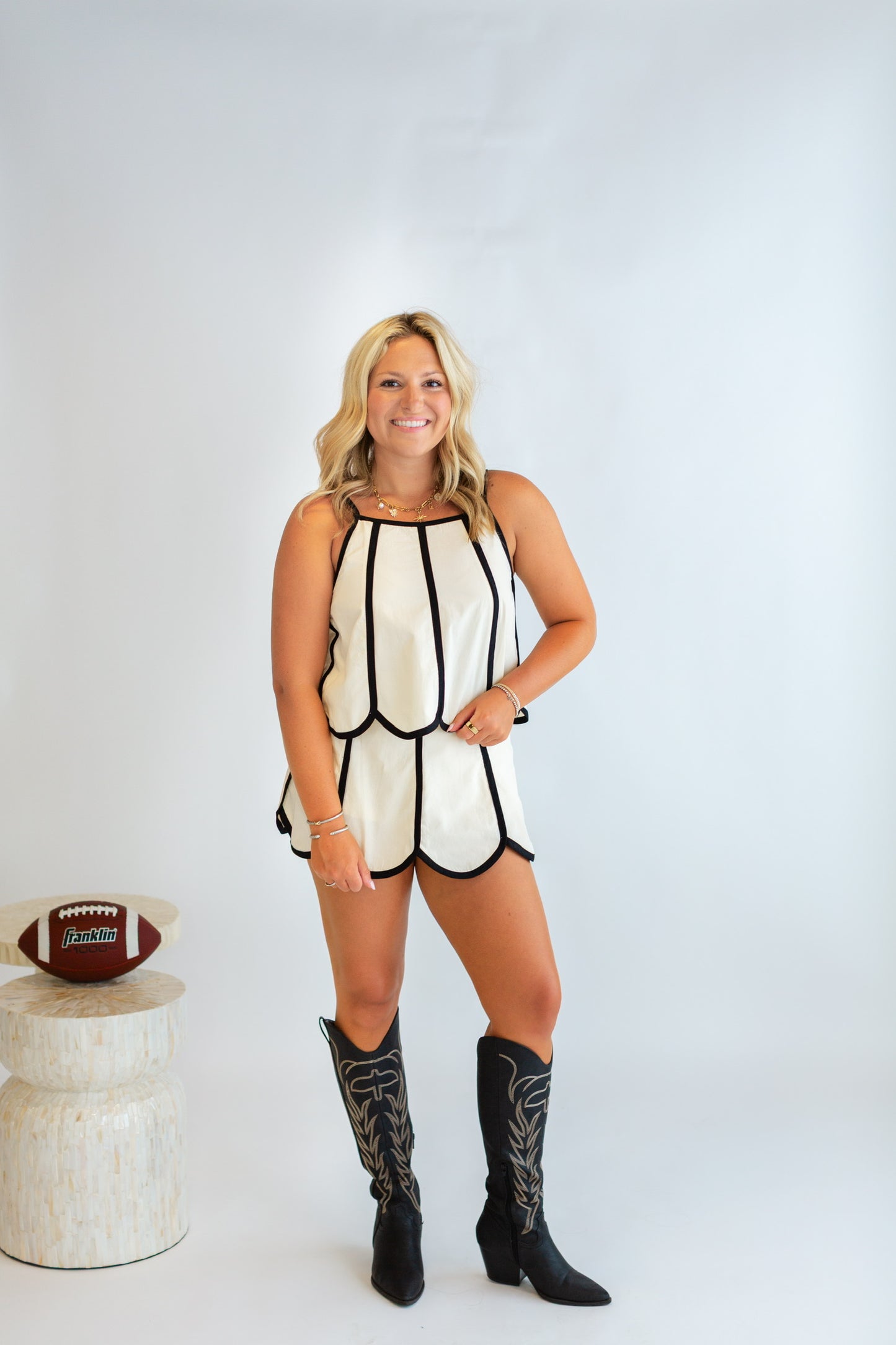 Cream Scalloped Mini Skirt Set
