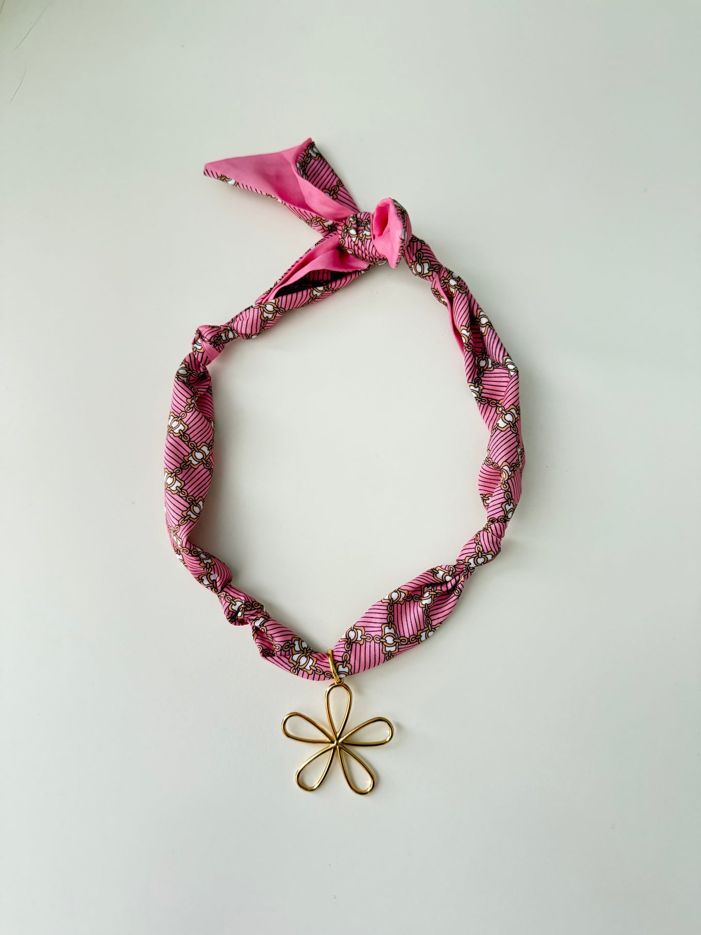Pink Gold Flower Scarf Necklace