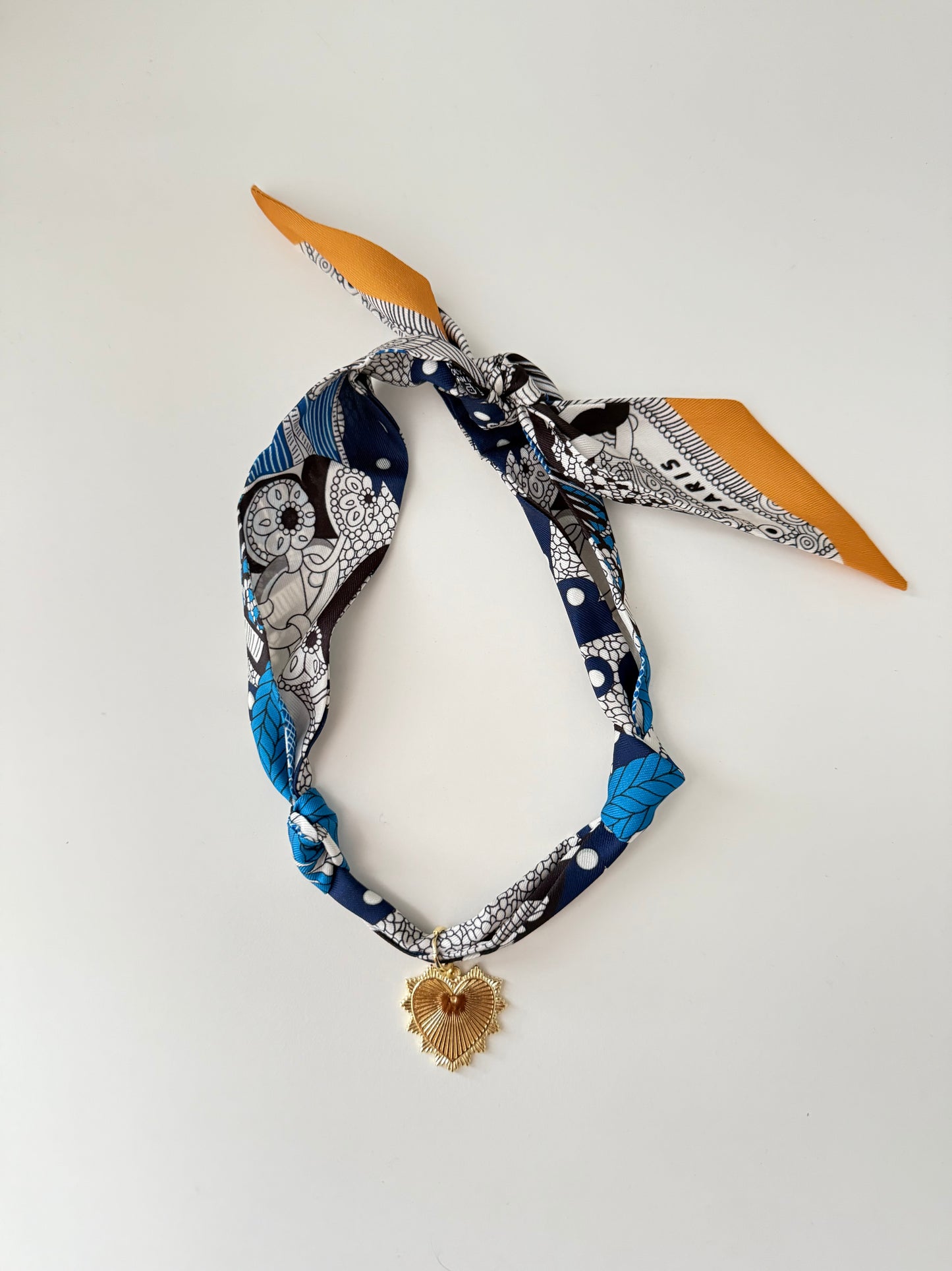 Navy Gold Heart Scarf Necklace