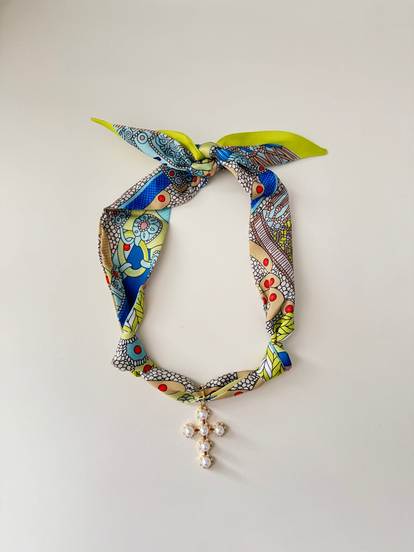 Green Gold Cross Scarf Necklace