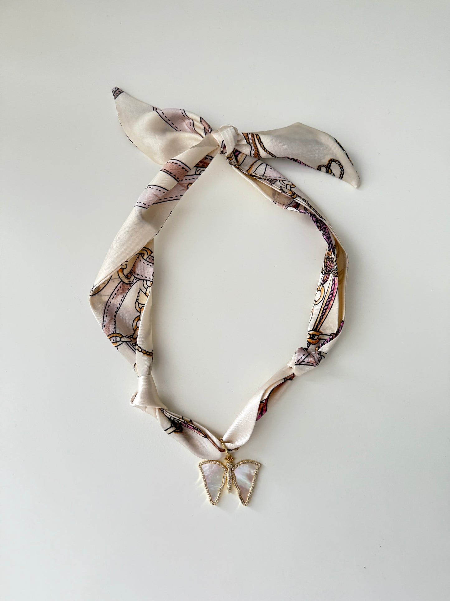Cream Gold Butterfly Scarf Necklace