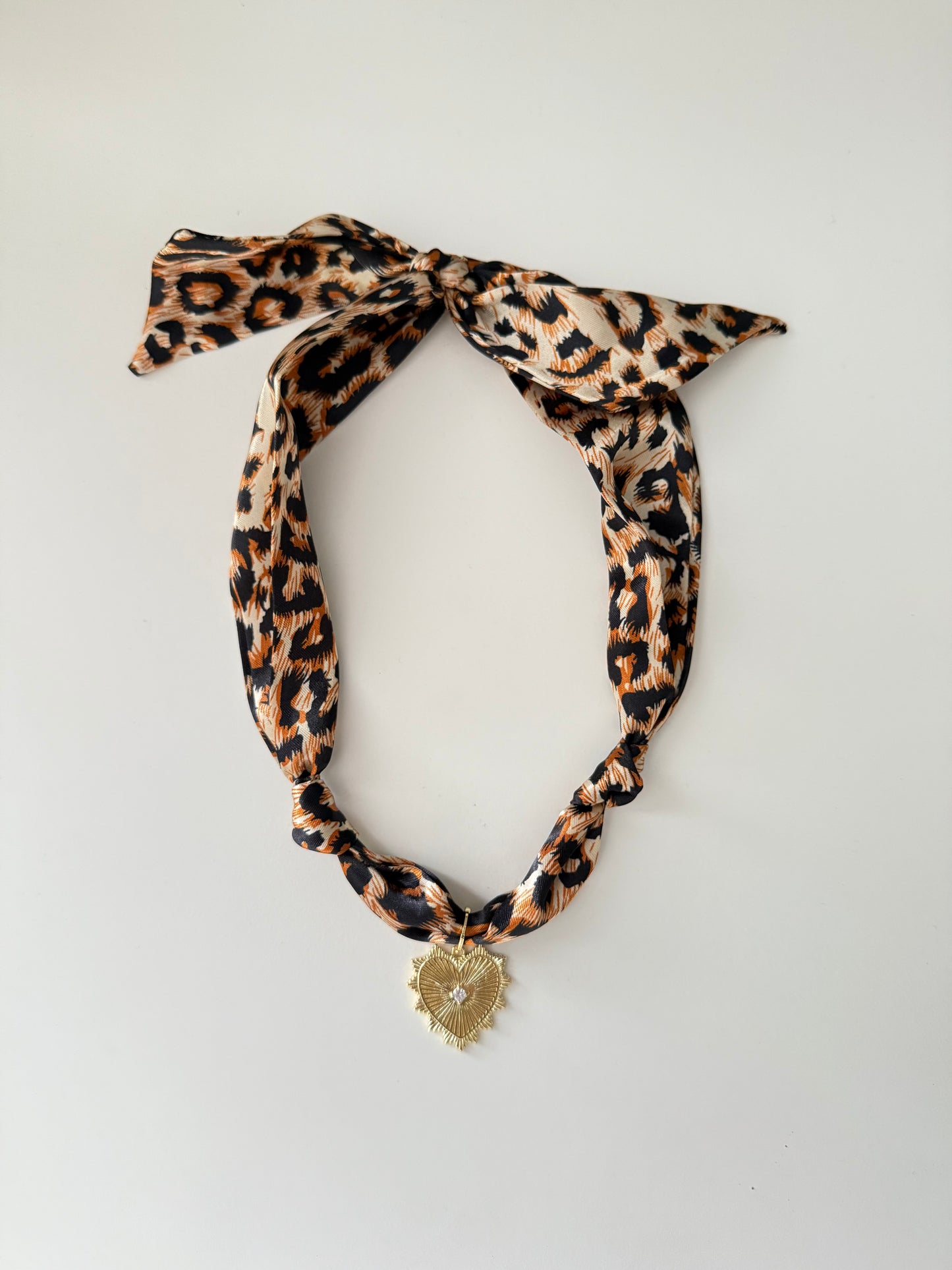 Leopard Gold Heart Scarf Necklace
