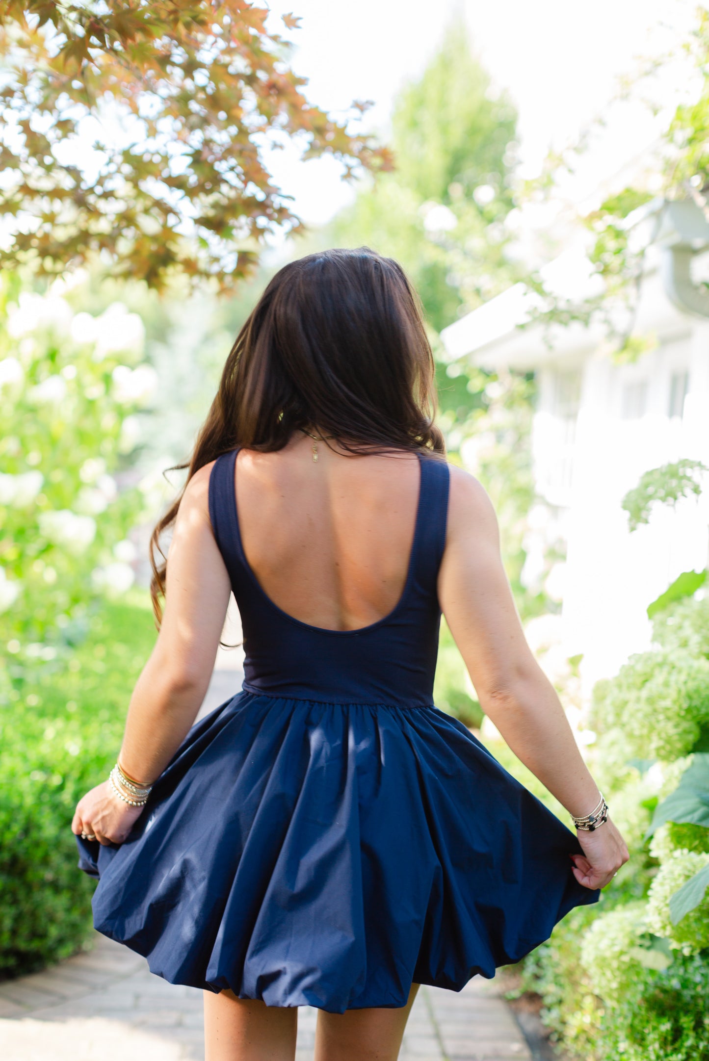 Navy Balloon Skirt Mini Dress