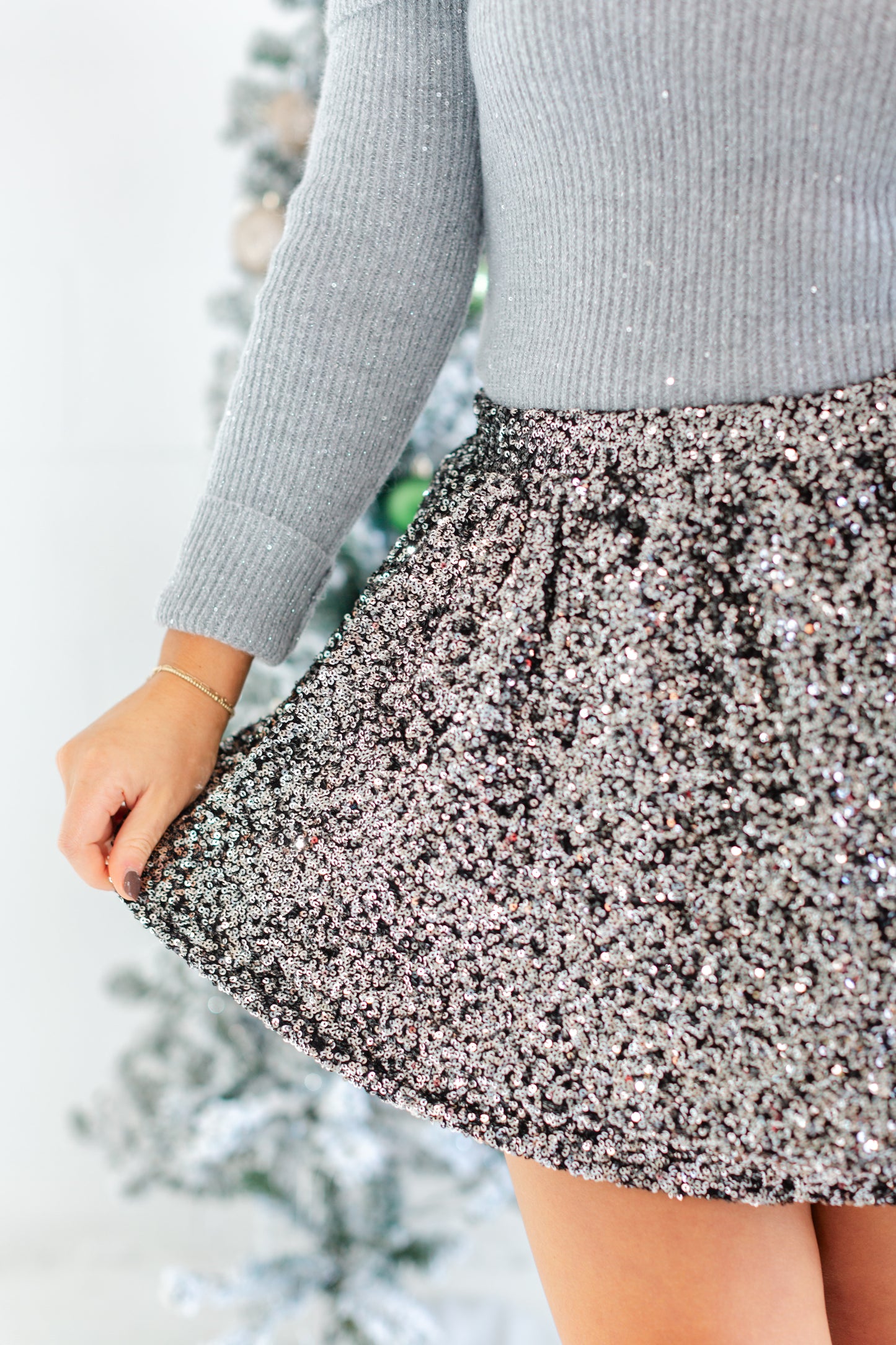 Gunmetal Sequin Mini Bubble Skirt