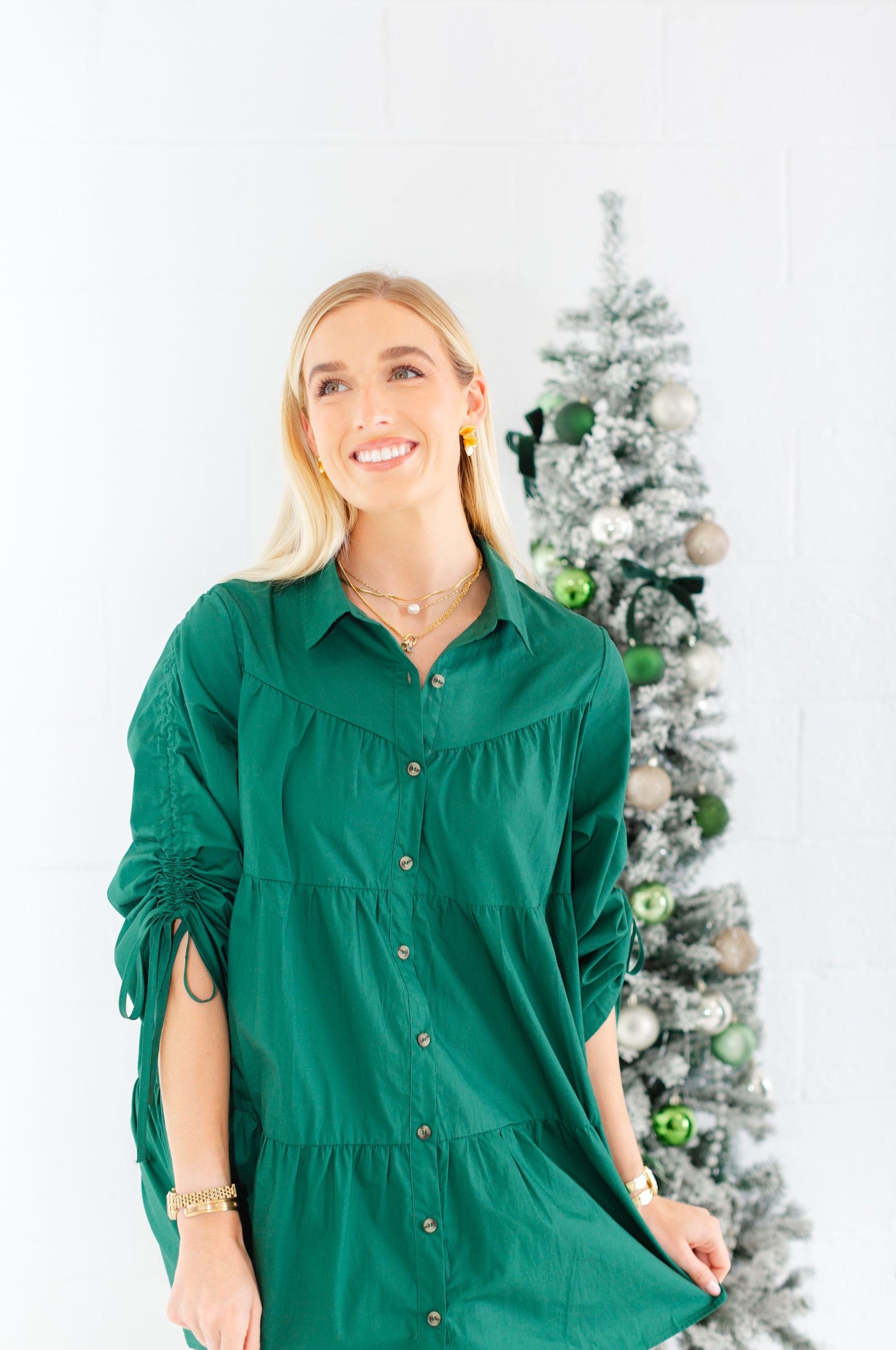 Green Poplin Button Down Dress
