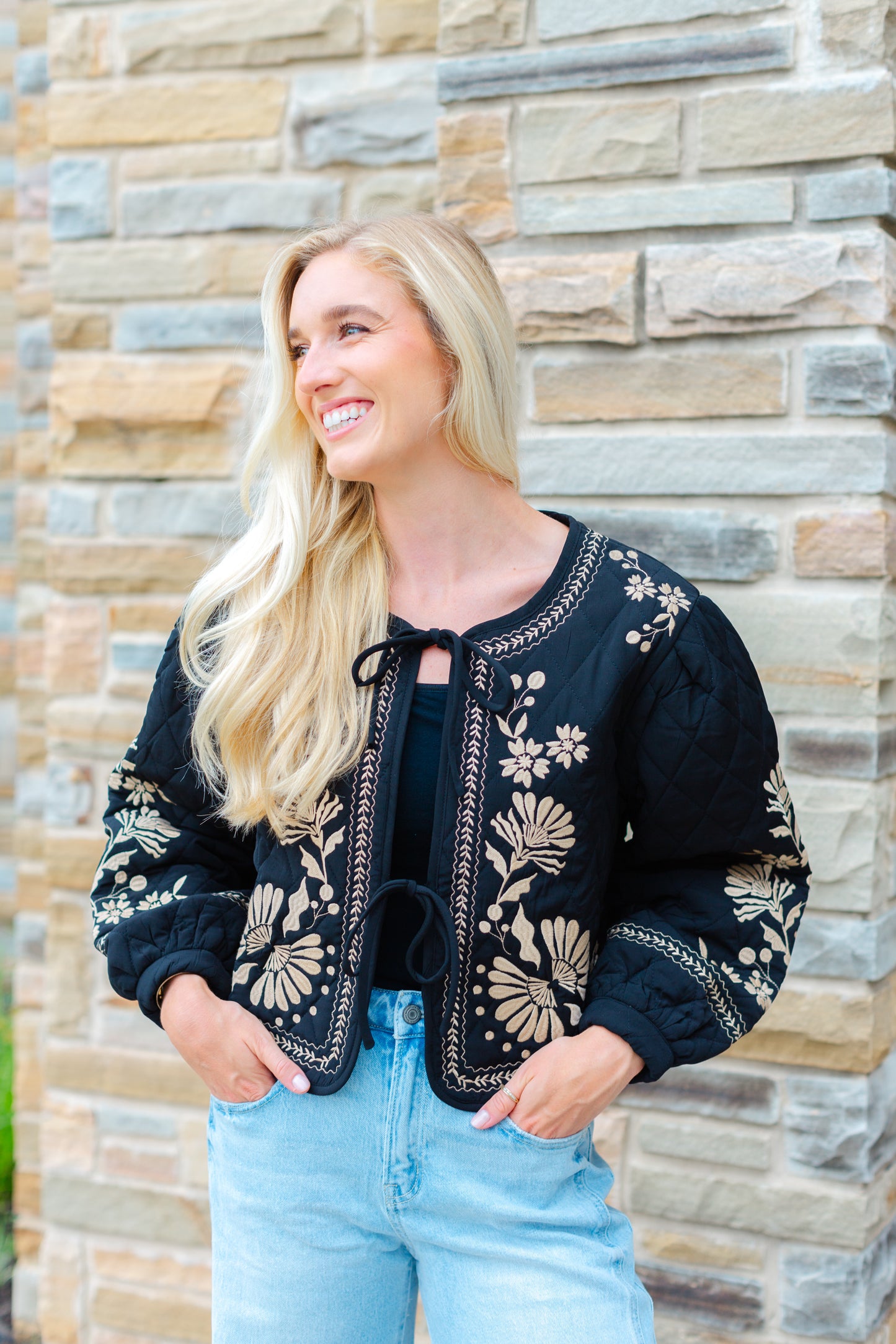 Black Embroidered Quilted Jacket