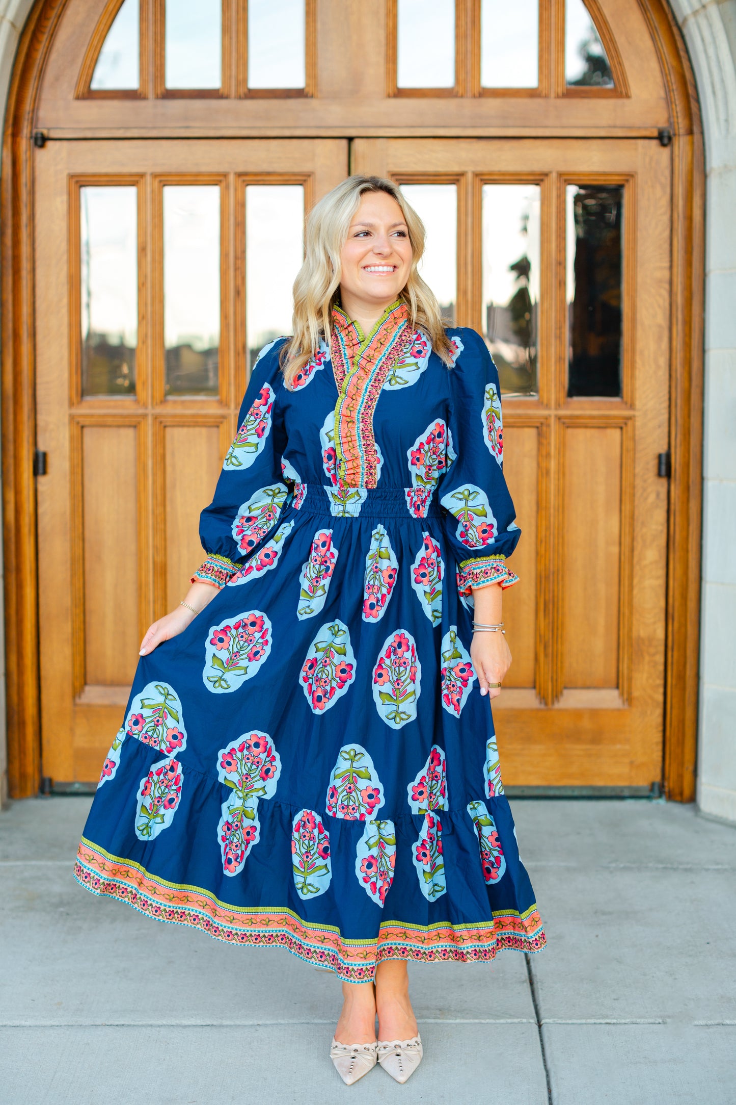 Navy Garden Printed Maxi Dress