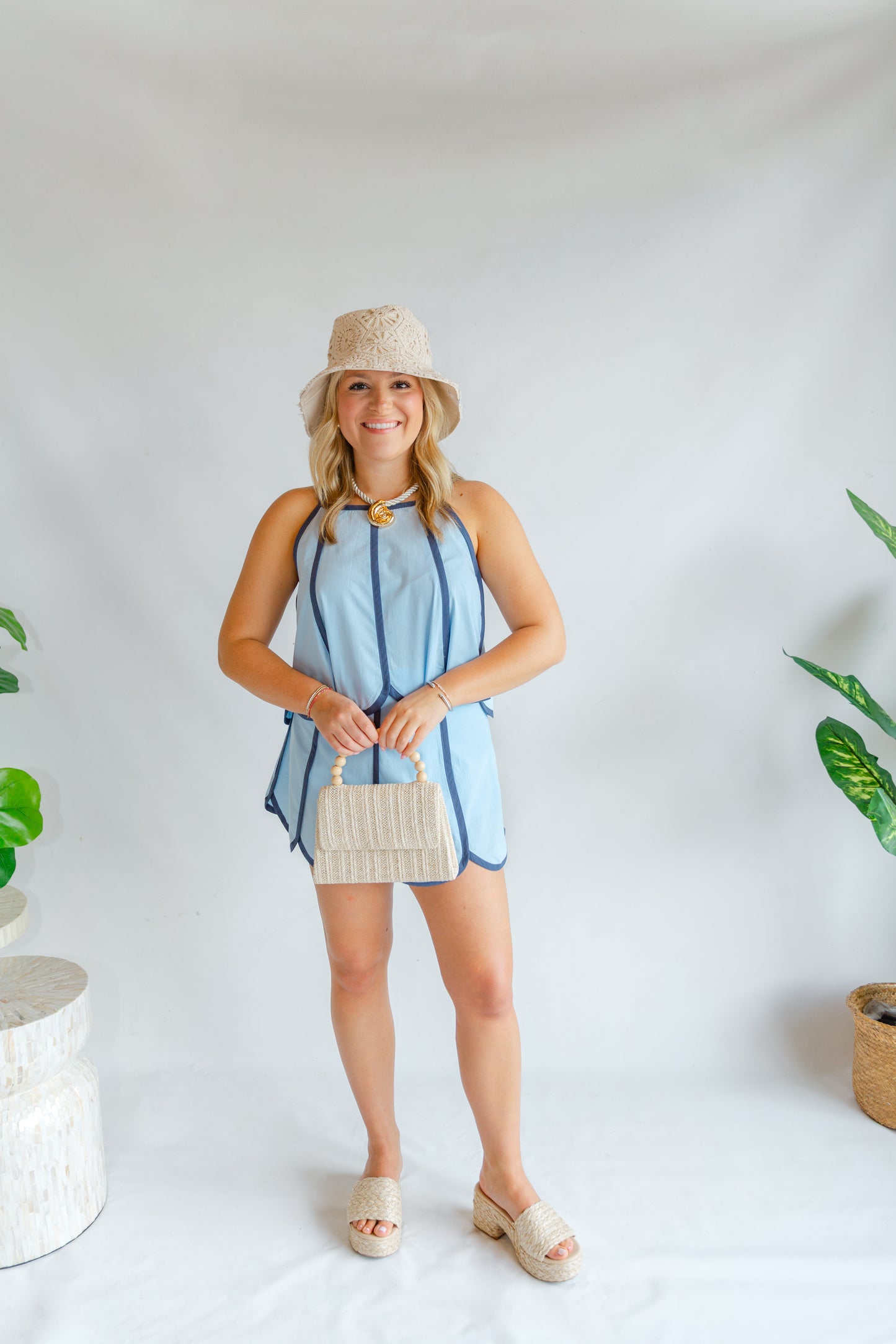 Blue Scalloped Mini Skirt Set