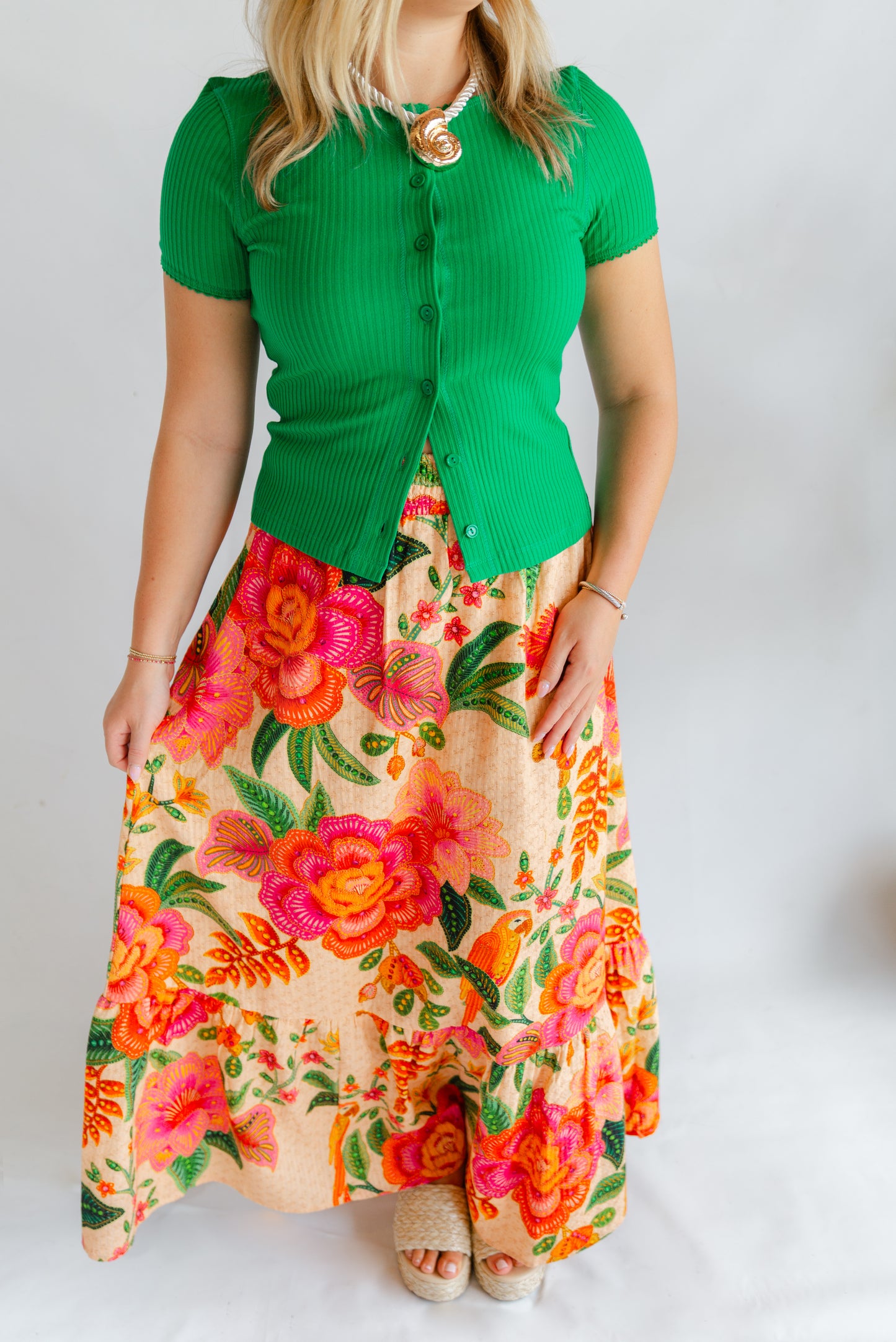 Peach Tropical Maxi Skirt
