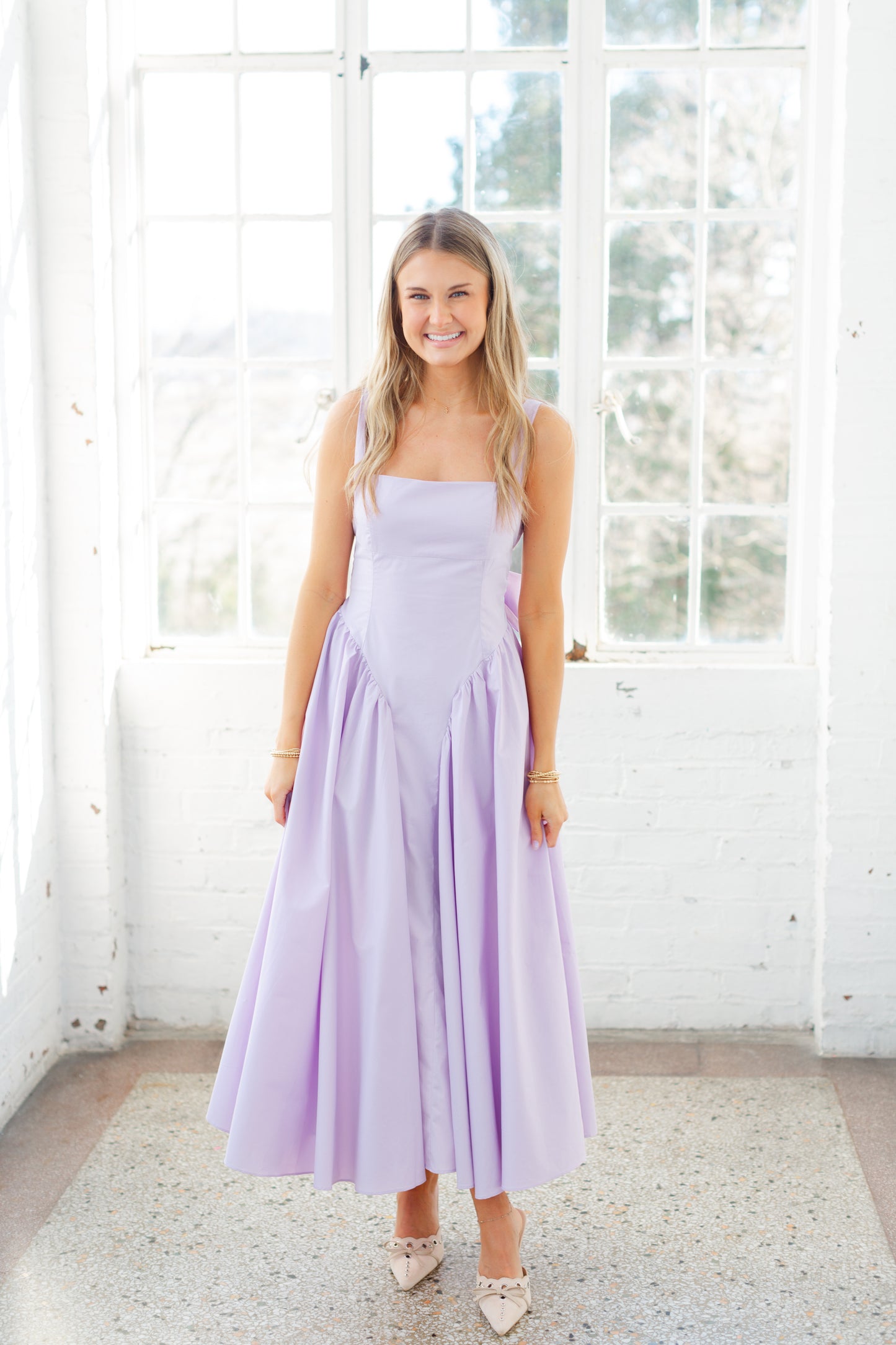 Lilac Poplin Midi Dress