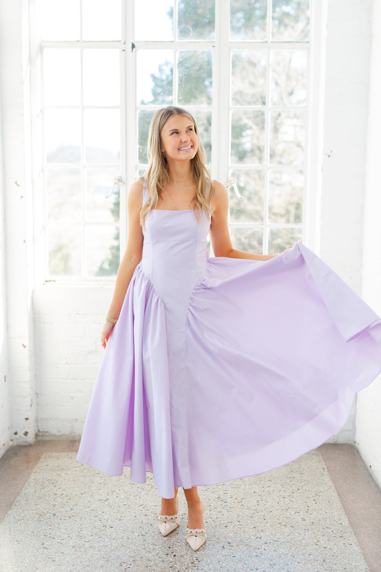 Lilac Poplin Midi Dress