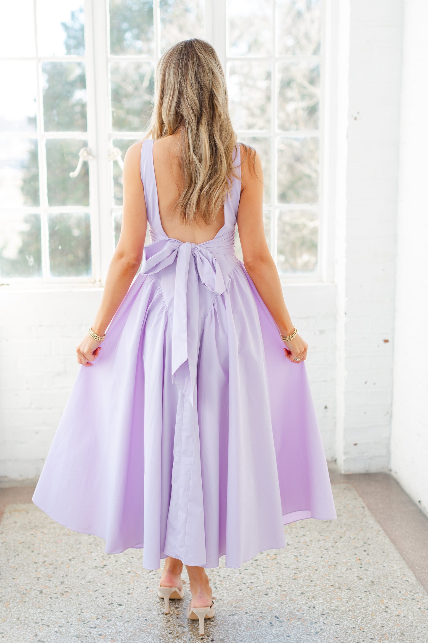 Lilac Poplin Midi Dress
