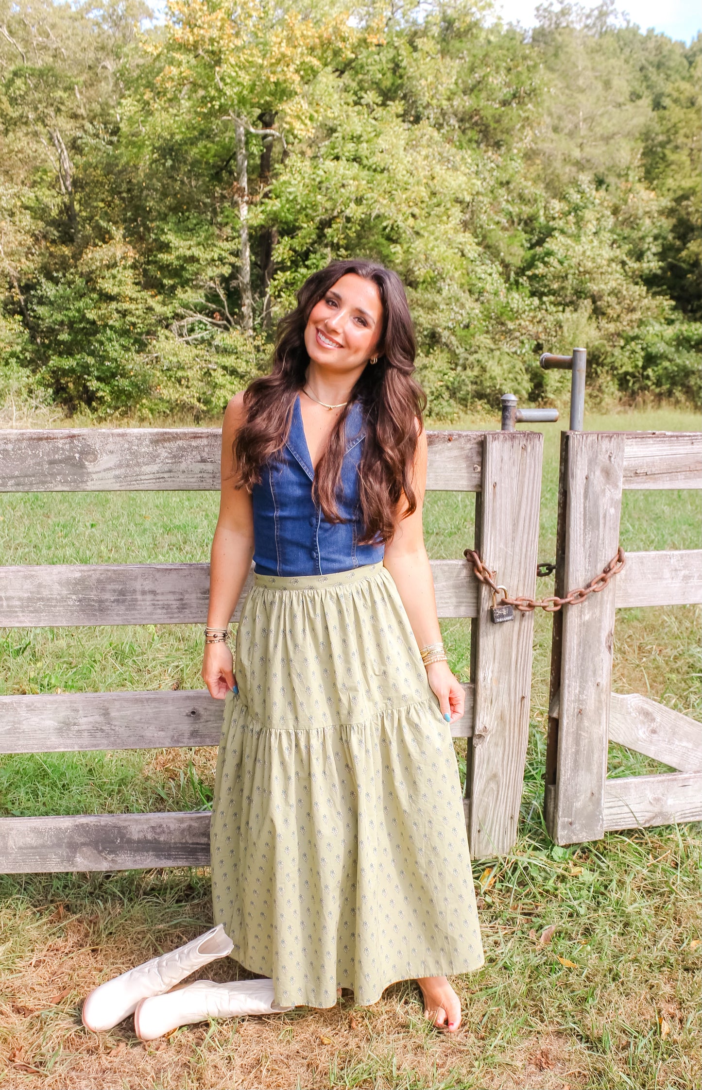 Pistachio Tiered Midi Skirt