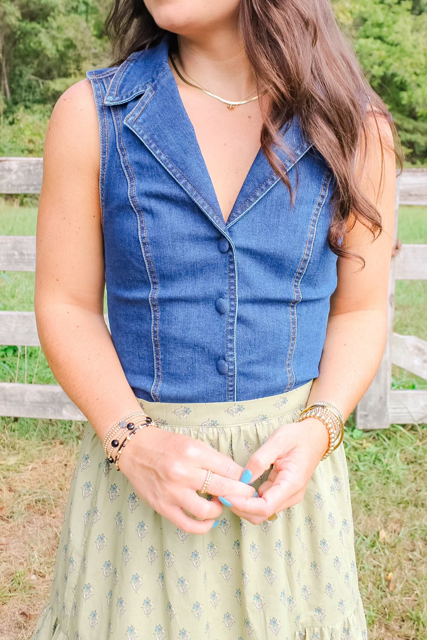 Denim V Neck Bodysuit