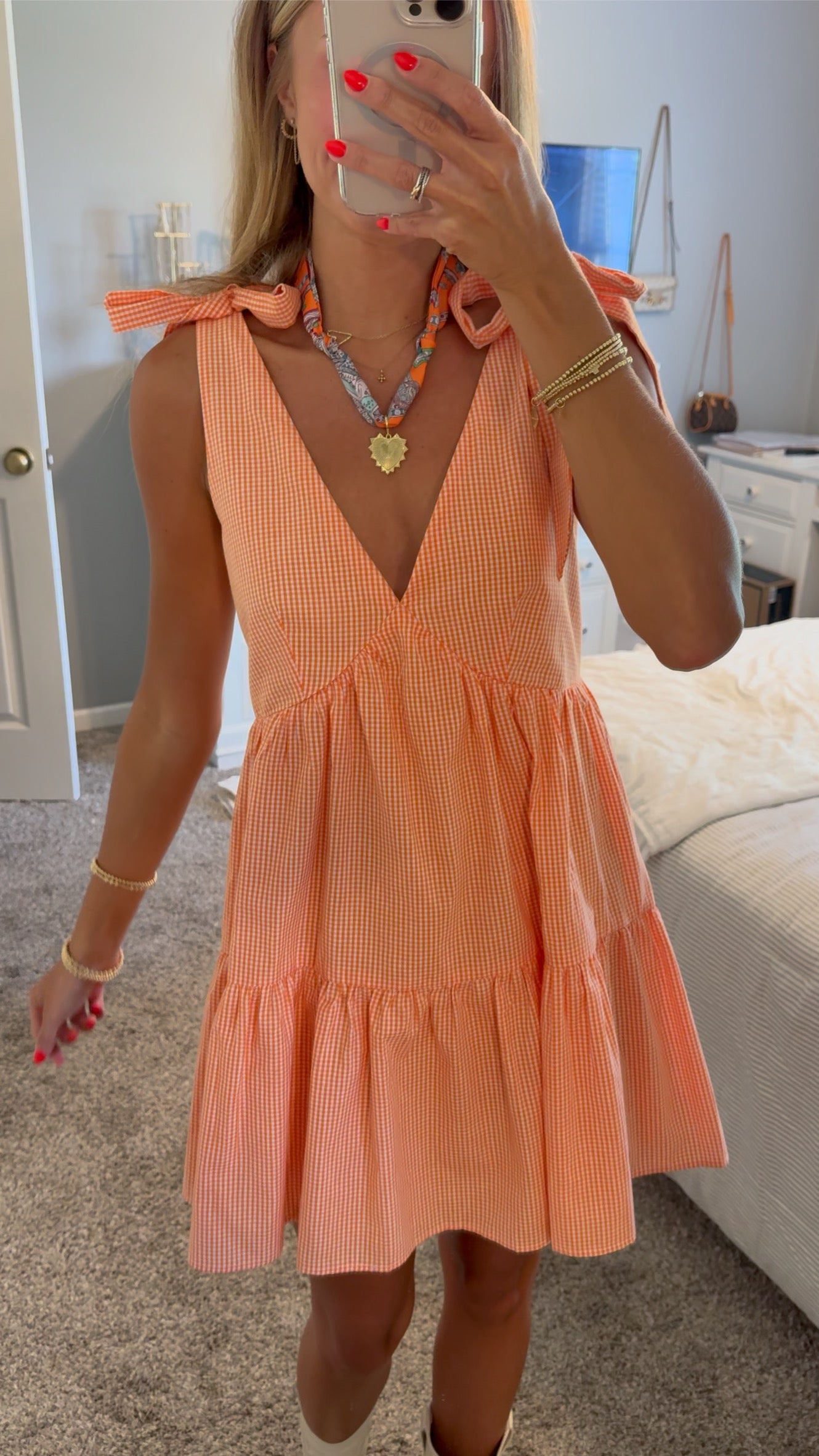 Orange Gingham Sleeveless Dress