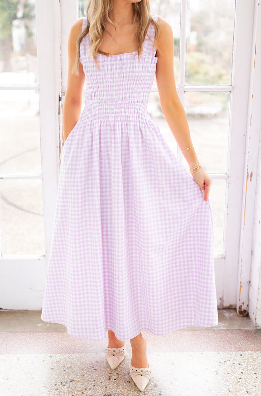 Lavender Gingham Maxi Dress