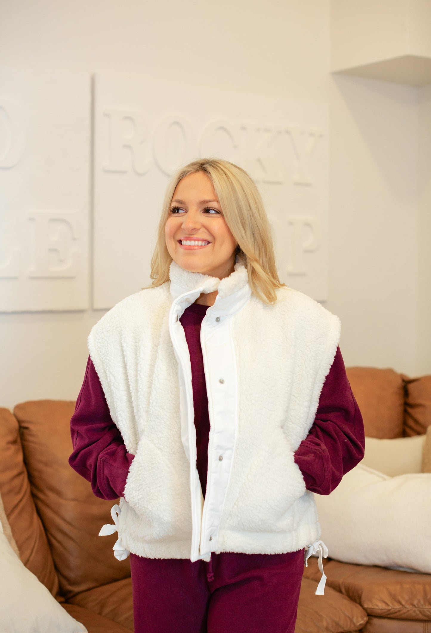 Cream Oversized Fleece Vest