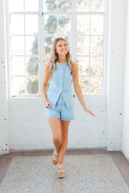 Light Denim Matching Short Set