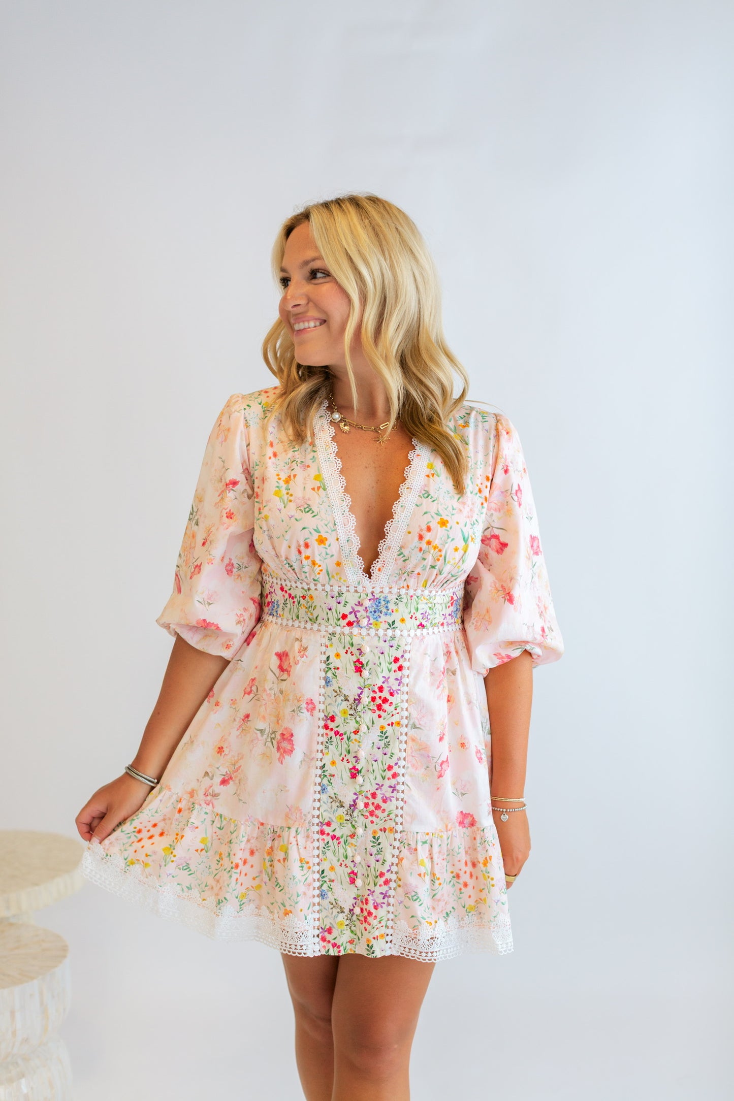 Floral Print Short Sleeve Mini Dress