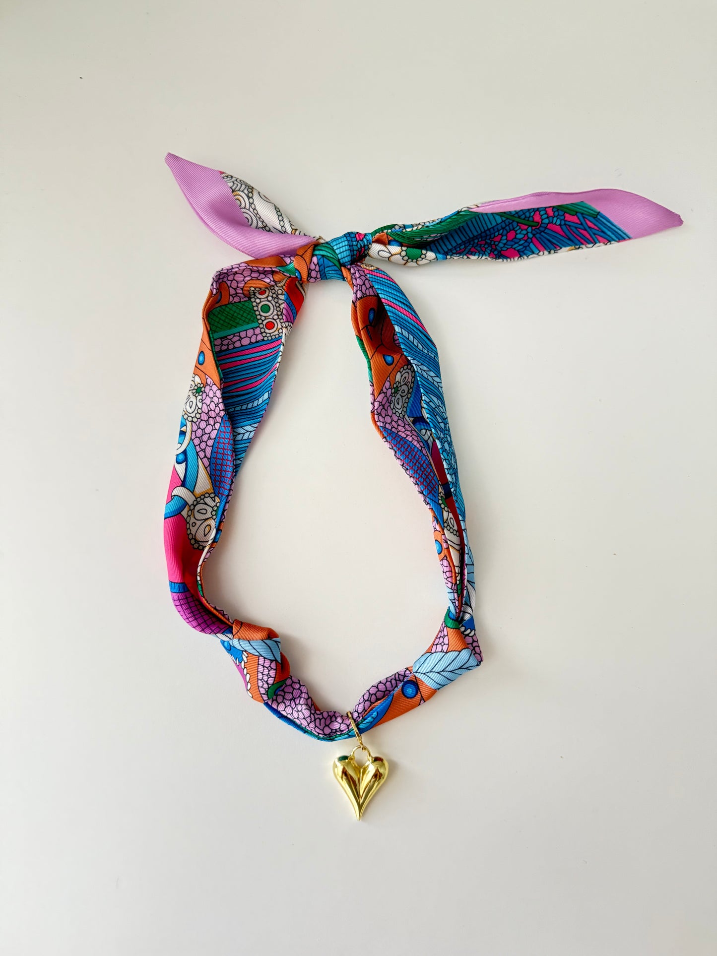 Purple Gold Heart Scarf Necklace