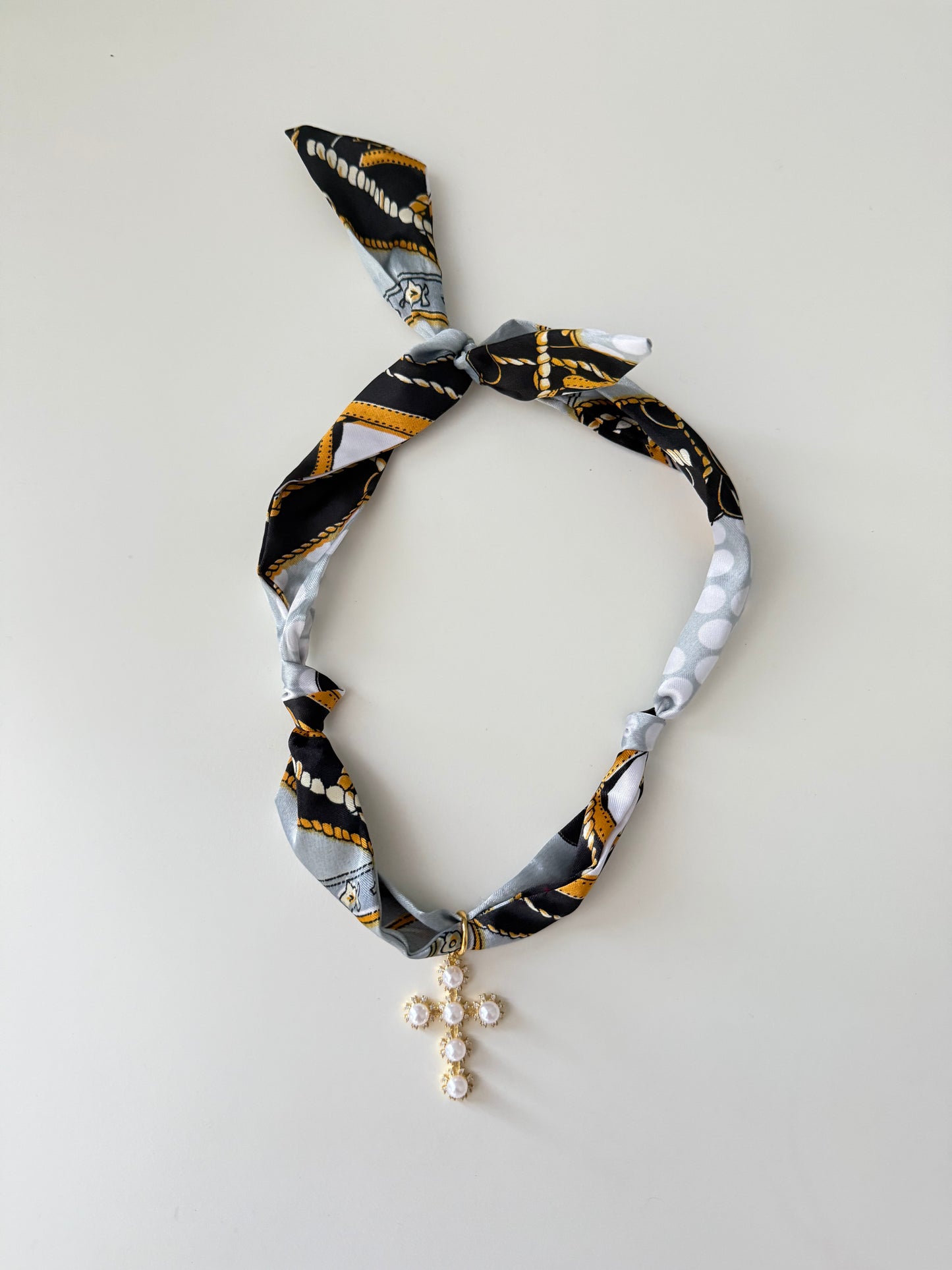 Black Gold Cross Scarf Necklace