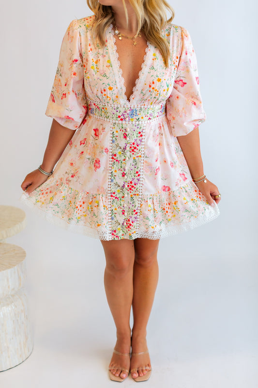 Floral Print Short Sleeve Mini Dress