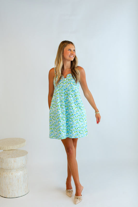 Blue & Green Floral Mini Dress