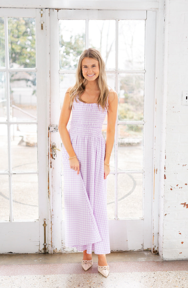 Lavender Gingham Maxi Dress