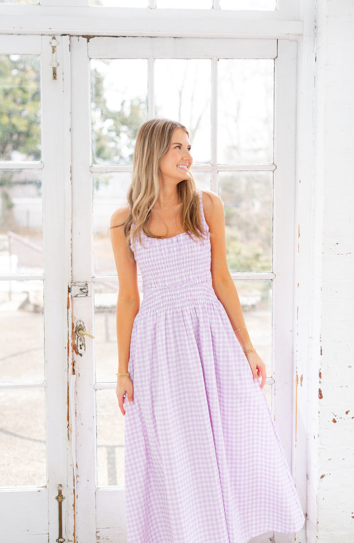 Lavender Gingham Maxi Dress