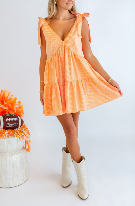 Orange Gingham Sleeveless Dress