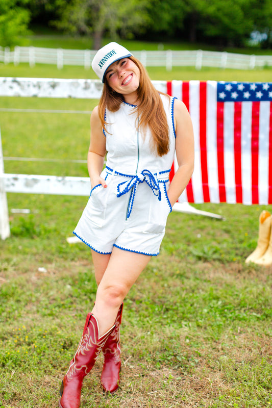 White Linen Zip Up Romper