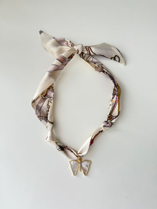 Cream Gold Butterfly Scarf Necklace