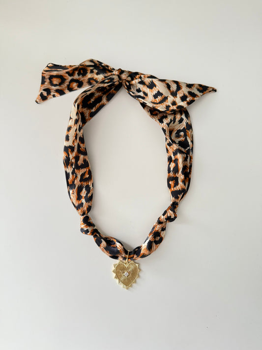 Leopard Gold Heart Scarf Necklace