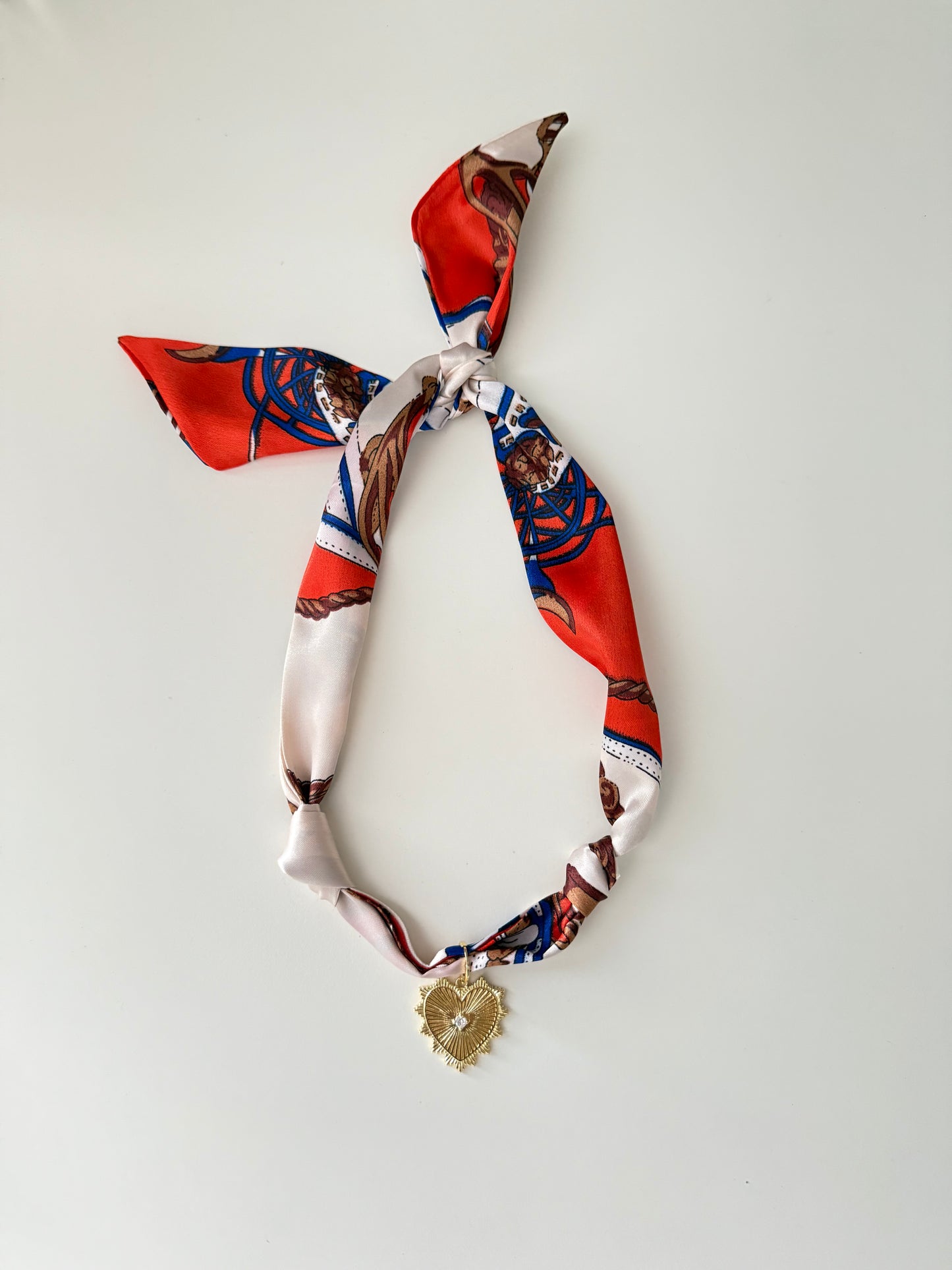 Beige & Orange Gold Heart Scarf Necklace