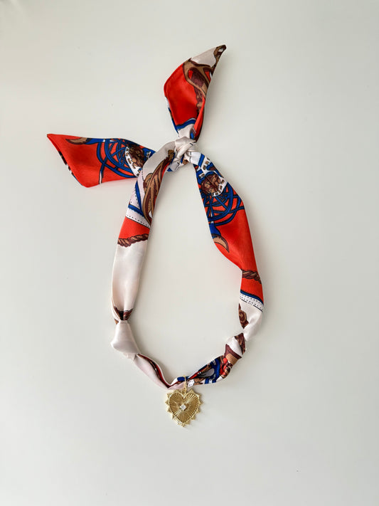 Beige & Orange Gold Heart Scarf Necklace