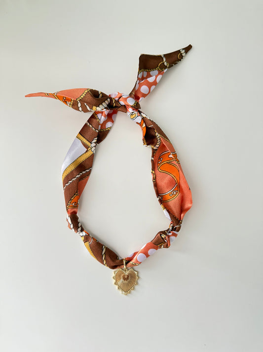Orange Gold Heart Scarf Necklace
