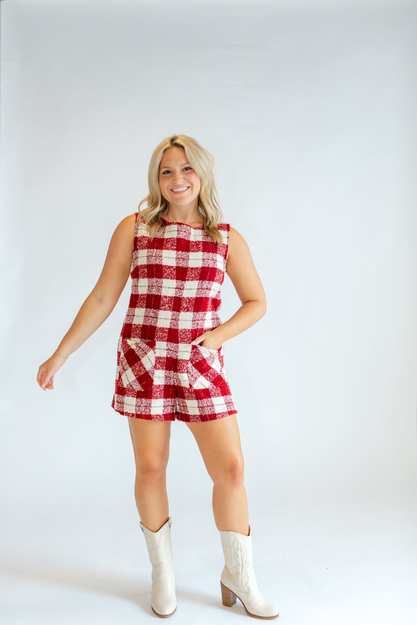Red Plaid Sleeveless Romper